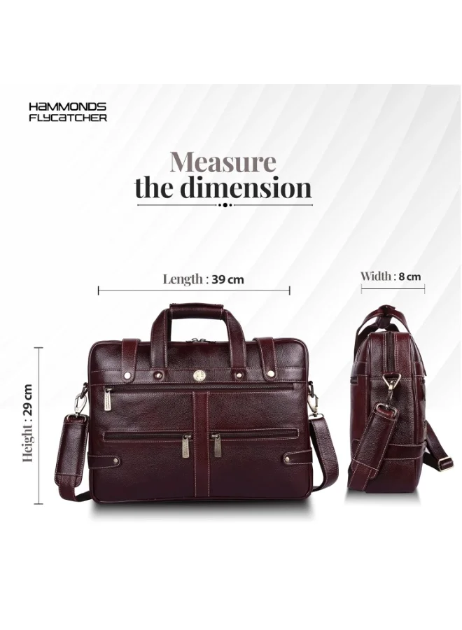 Hammonds Flycatcher  Genuine Leather Office Bag for Men, Laptop Bag For Men with Padded Laptop Sleeve, Fits 15.6" Laptop, Adjustable Strap-LB110BR 16  | Best Price UAE
